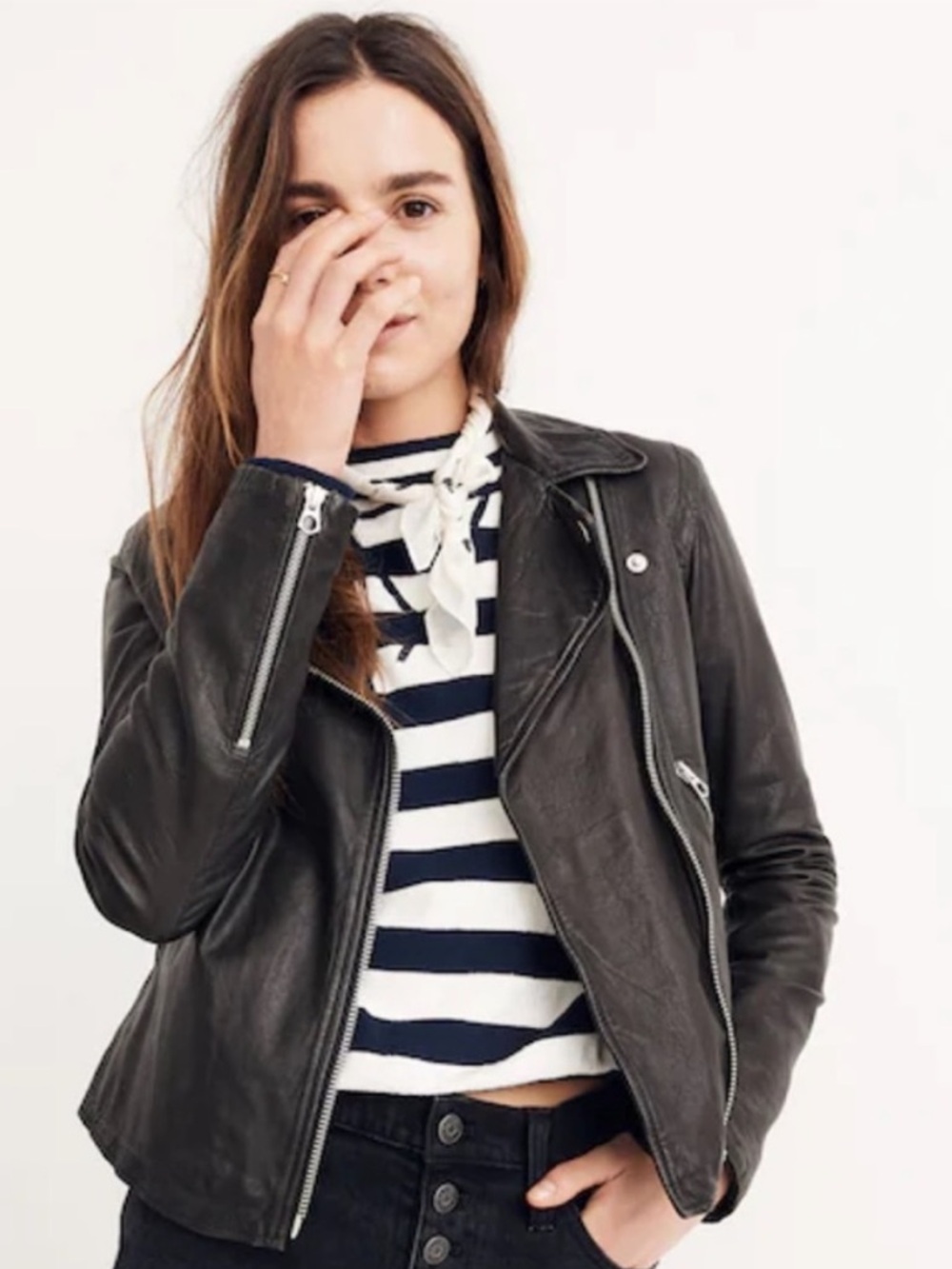 Madewell Washed Black Leather Moto Jacket - Large